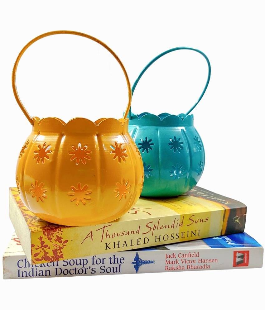     			Urban hemlet Multicolour Table Top Iron Tea Light Holder - Pack of 2