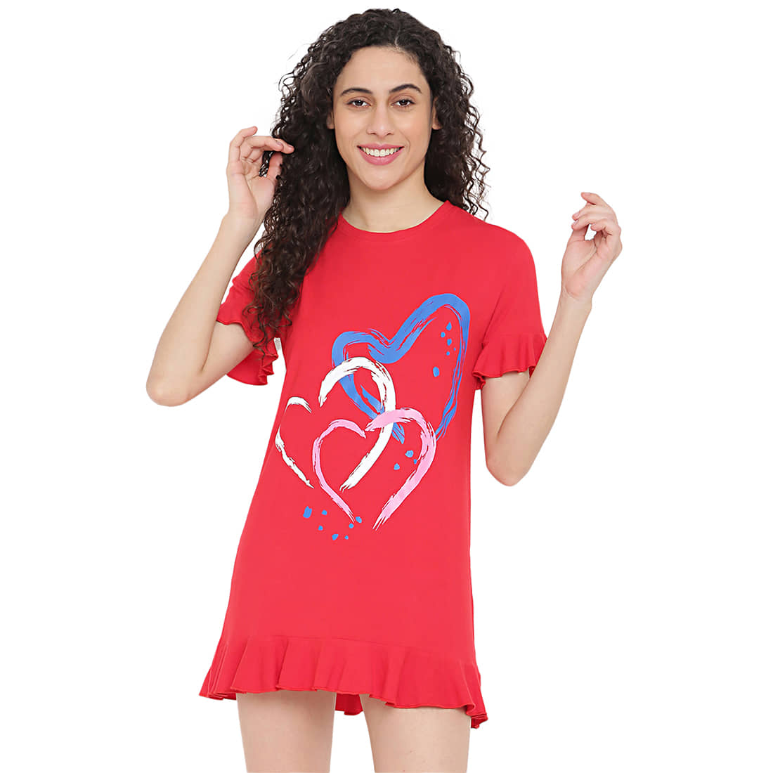 La Intimo Cotton Night T-Shirt - Red - Nightwear & Loungewear | Buy online on ZillyBuy