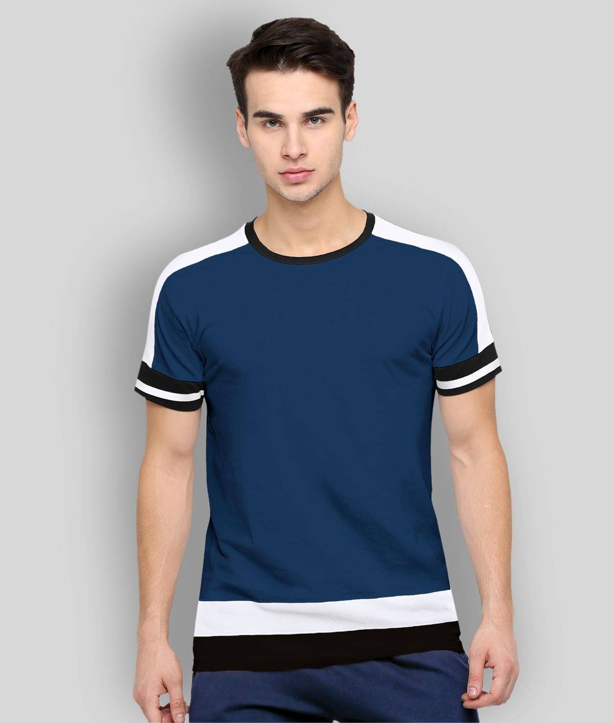     			Maniac - Navy Cotton Slim Fit Men's T-Shirt ( Pack of 1 )