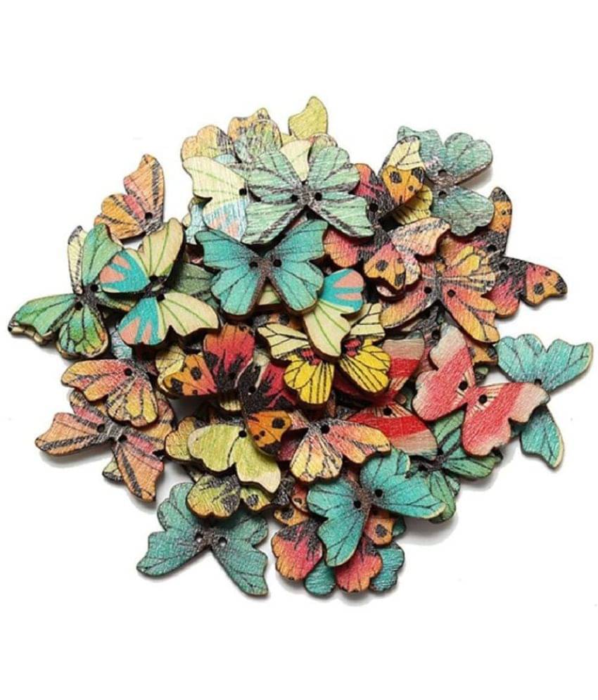     			Vardhman Wood Multicolored Butterfly Shape Craft Wooden Buttons ( Pack of 1 )
