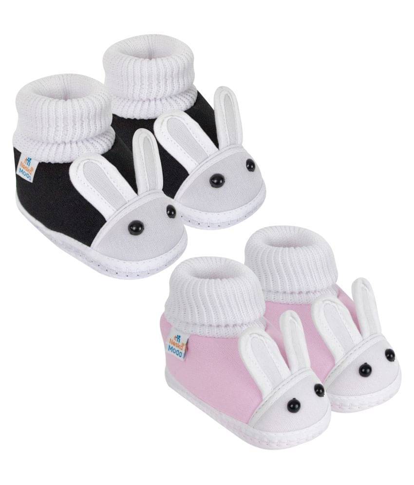     			Neska Moda Unisex Set Of 2 Pair Booties for 9 to 12 Months (Black,Pink) -SK133andSK178
