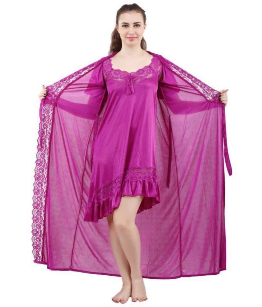 Romaisa Satin Nighty & Night Gowns - Purple Single     			Romaisa Satin Nighty & Night Gowns - Purple Single