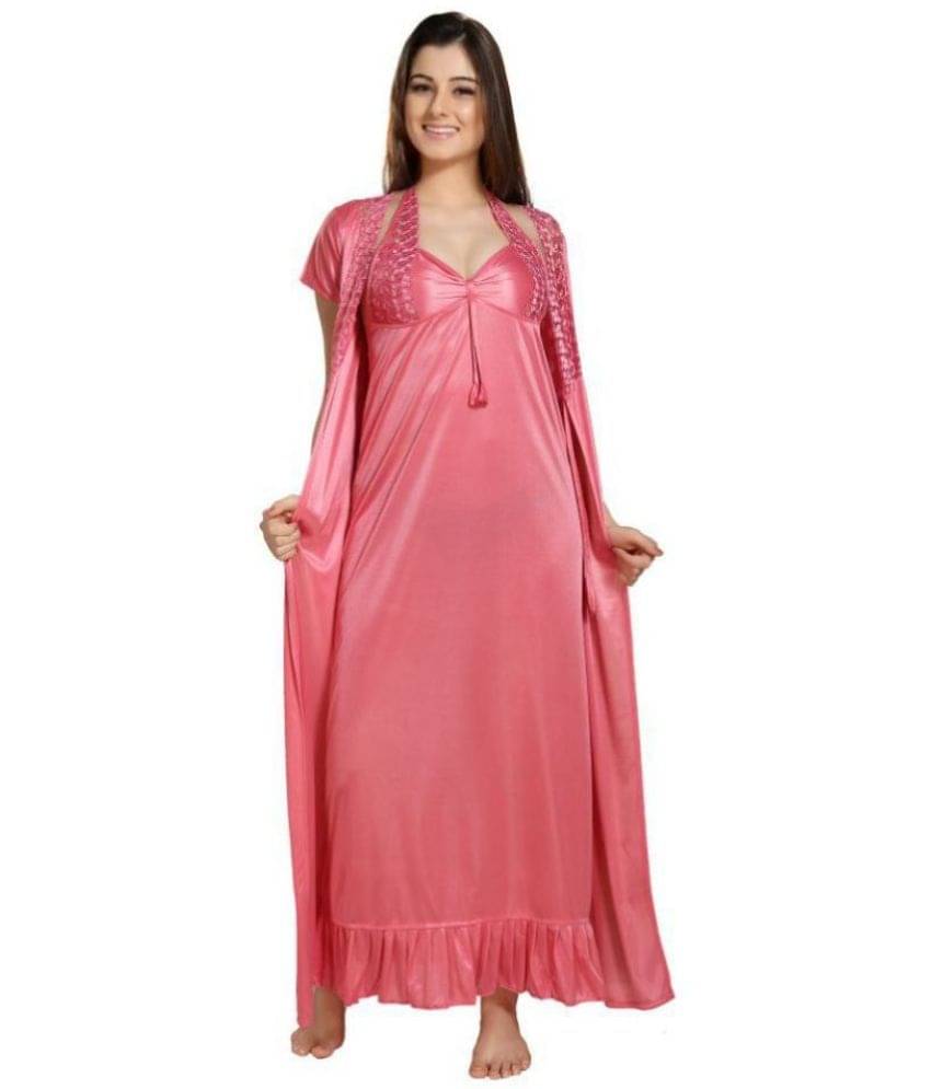     			Romaisa Satin Nighty & Night Gowns - Pink Single