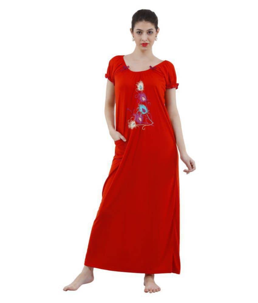 Romaisa Viscose Nighty & Night Gowns - Red Single - Nightwear & Loungewear | Buy online on ZillyBuy