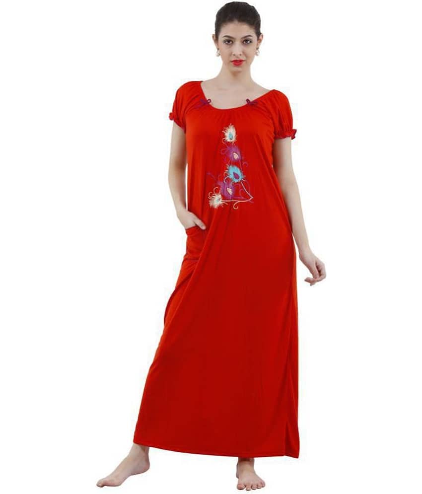Romaisa Viscose Nighty & Night Gowns - Red Single - Nightwear & Loungewear | Buy online on ZillyBuy
