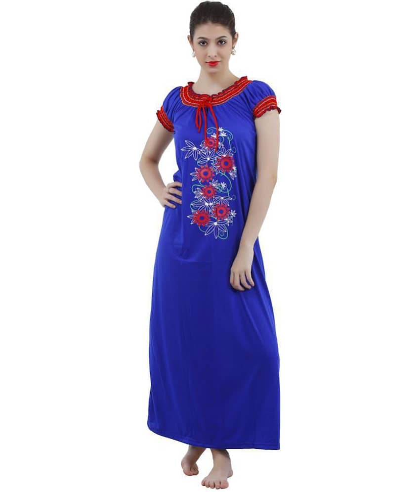 Romaisa Viscose Nighty & Night Gowns - Blue Single - Nightwear & Loungewear | Buy online on ZillyBuy