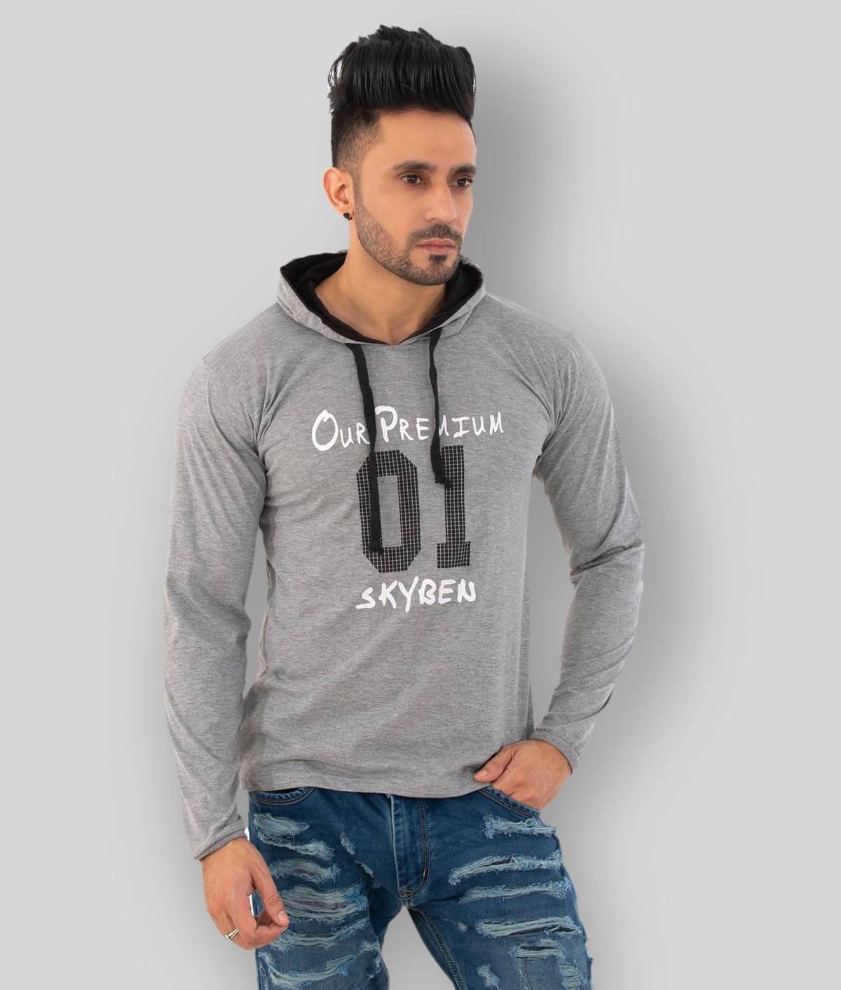 SKYBEN - Grey Cotton Blend Regular Fit Men's T-Shirt ( Pack of 1 ) SKYBEN - Grey Cotton Blend Regular Fit Men's T-Shirt ( Pack of 1 )