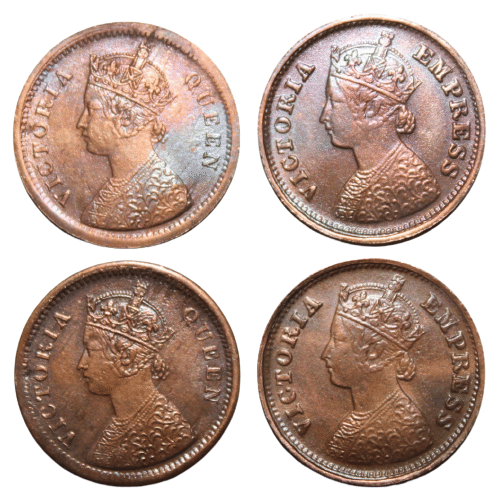     			(Set of 4) 1/2 Pice (Mix Year) British India Pack of 4 Old Fancy Coins