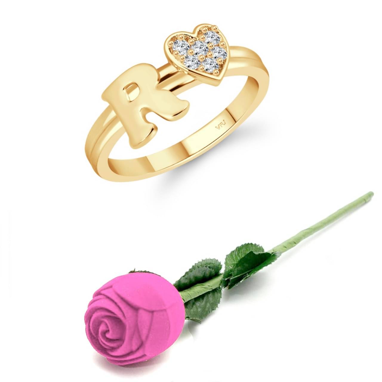     			Valentine Initial '' R '' Letter with heart ring alphabet for women and Girls