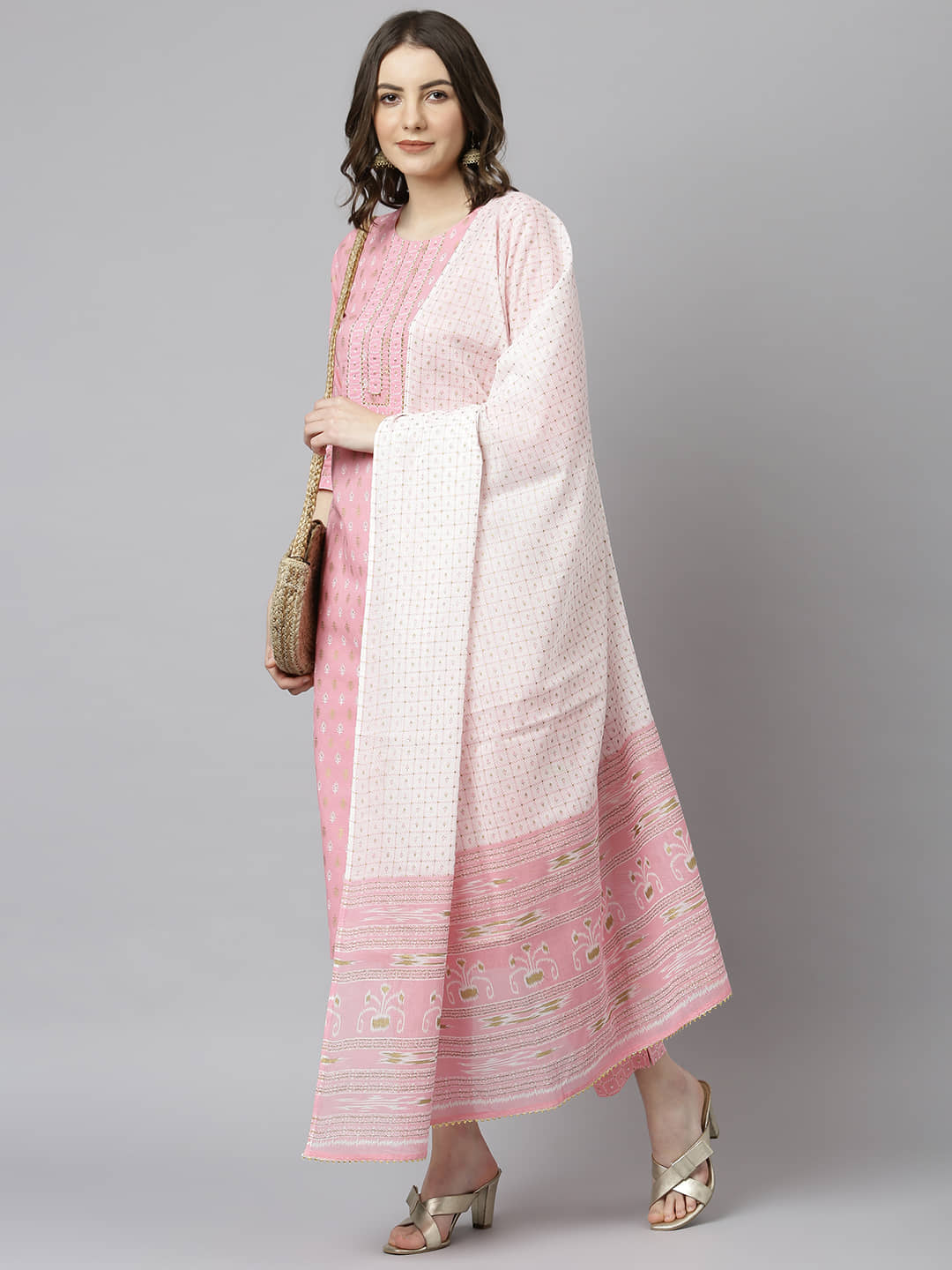 Janasya Pink Cotton Kurti With Pants - Stitched Suit