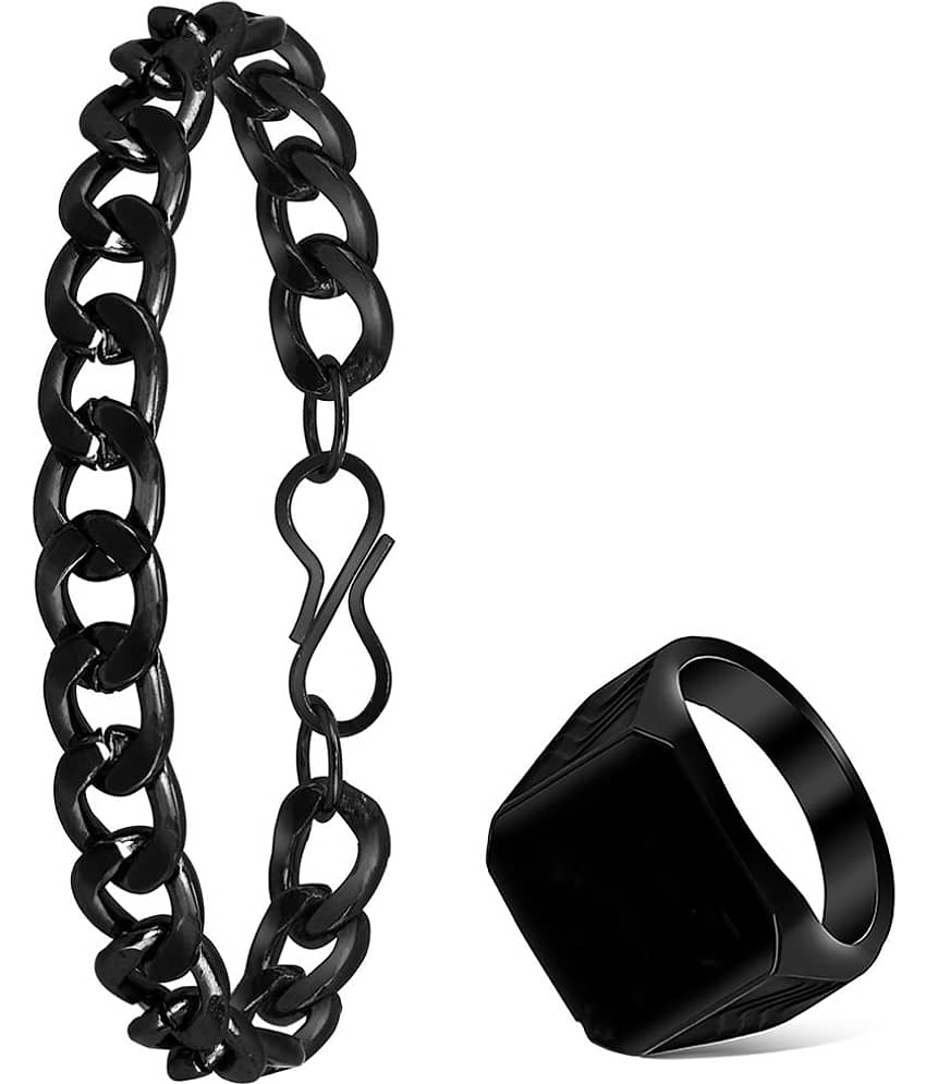 Mikado Adjustable Black Chain Bracelet & Ring For Men And Boys - Bangles & Bracelets | Buy online on ZillyBuy
