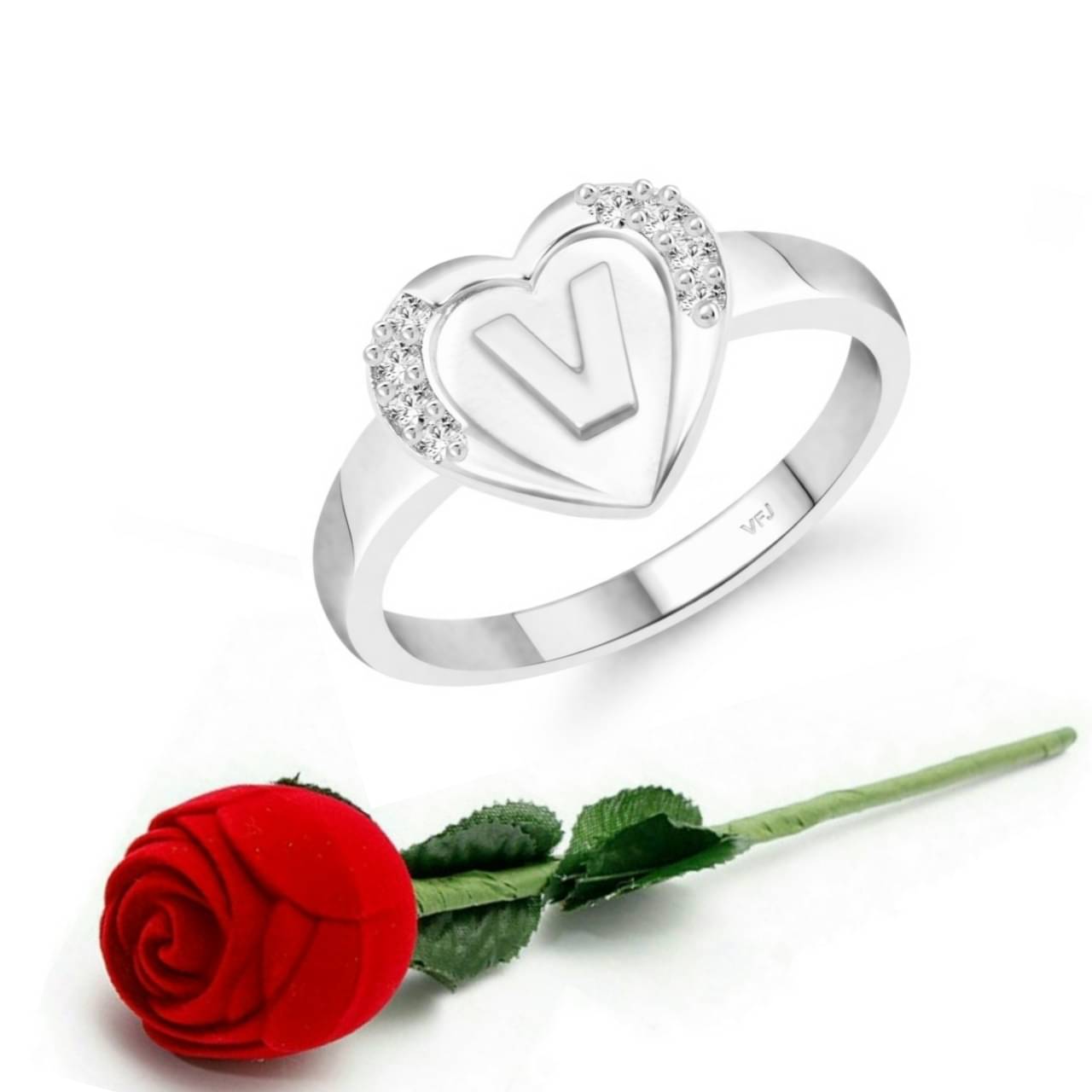     			Valentine Initial '' V '' Letter in heart ring alphabet for women and Girls