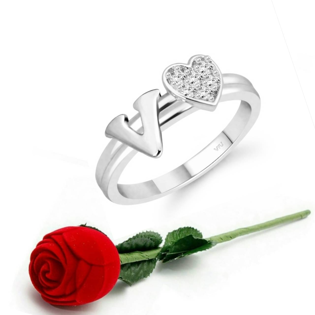     			Valentine Initial '' V '' Letter with heart ring alphabet for women and Girls