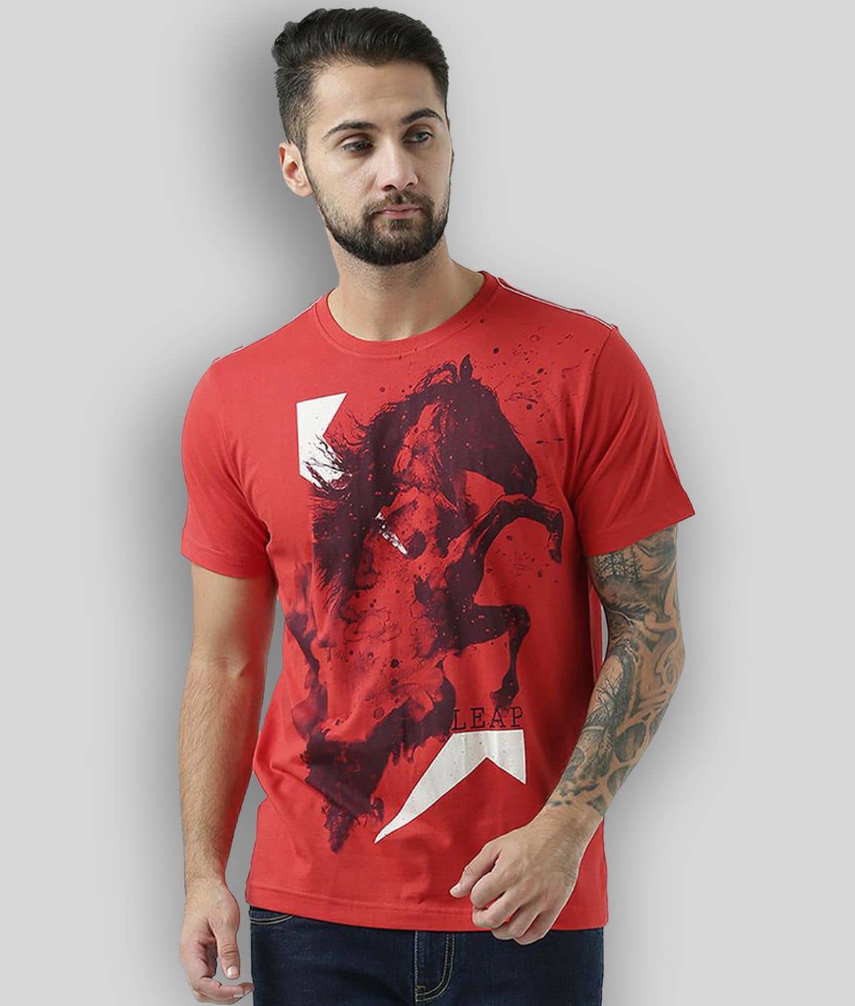 Huetrap Pack of 1 Cotton Regular Fit Men's T-Shirt ( Red )