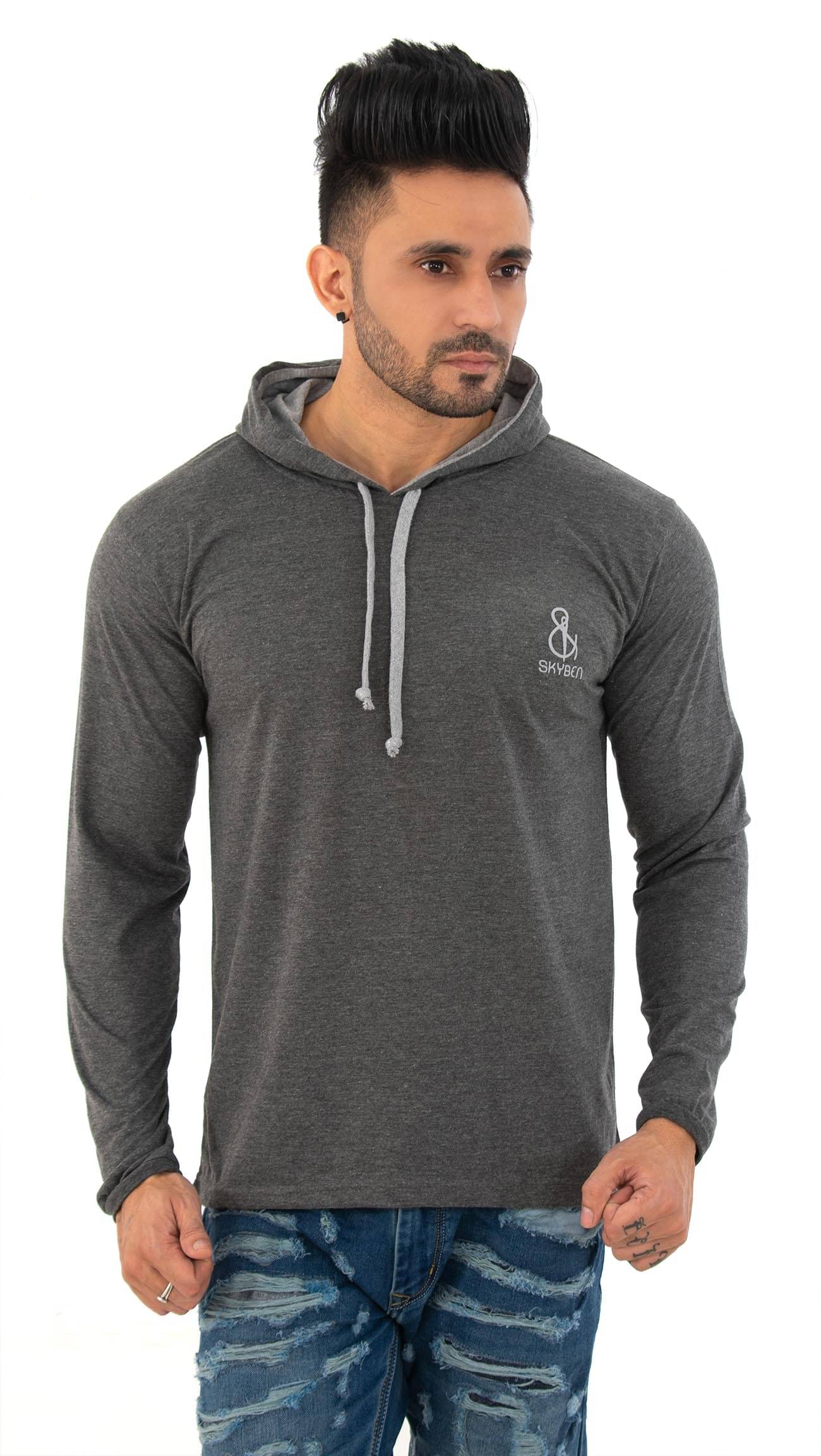 SKYBEN - Grey Cotton Blend Regular Fit Men's T-Shirt ( Pack of 1 ) SKYBEN - Grey Cotton Blend Regular Fit Men's T-Shirt ( Pack of 1 )
