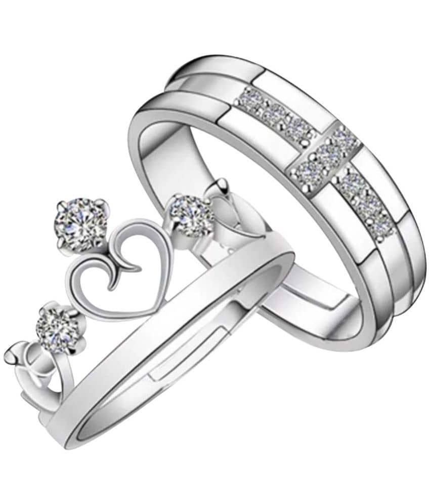 Special Couple Ring Set For Valentines Lovers  Silver Plated Adjustable Ring Set  Women And Men