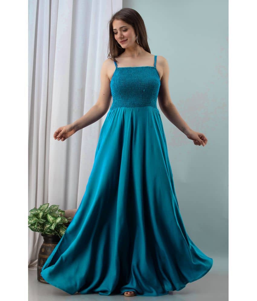 Frionkandy Rayon Turquoise Asymmetric dress - Single