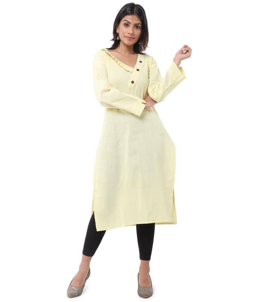 DESHBANDHU DBK - Yellow Cotton Women's Straight Kurti ( Pack of 1 ) - Kurtis, Tunics | Buy online on ZillyBuy
