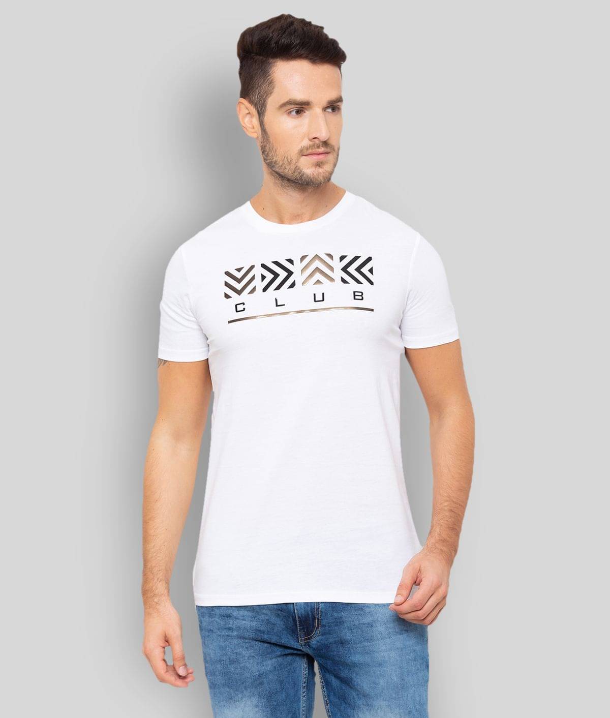 Globus - White Cotton Slim Fit Men's T-Shirt ( Pack of 1 )     			Globus - White Cotton Slim Fit Men's T-Shirt ( Pack of 1 )