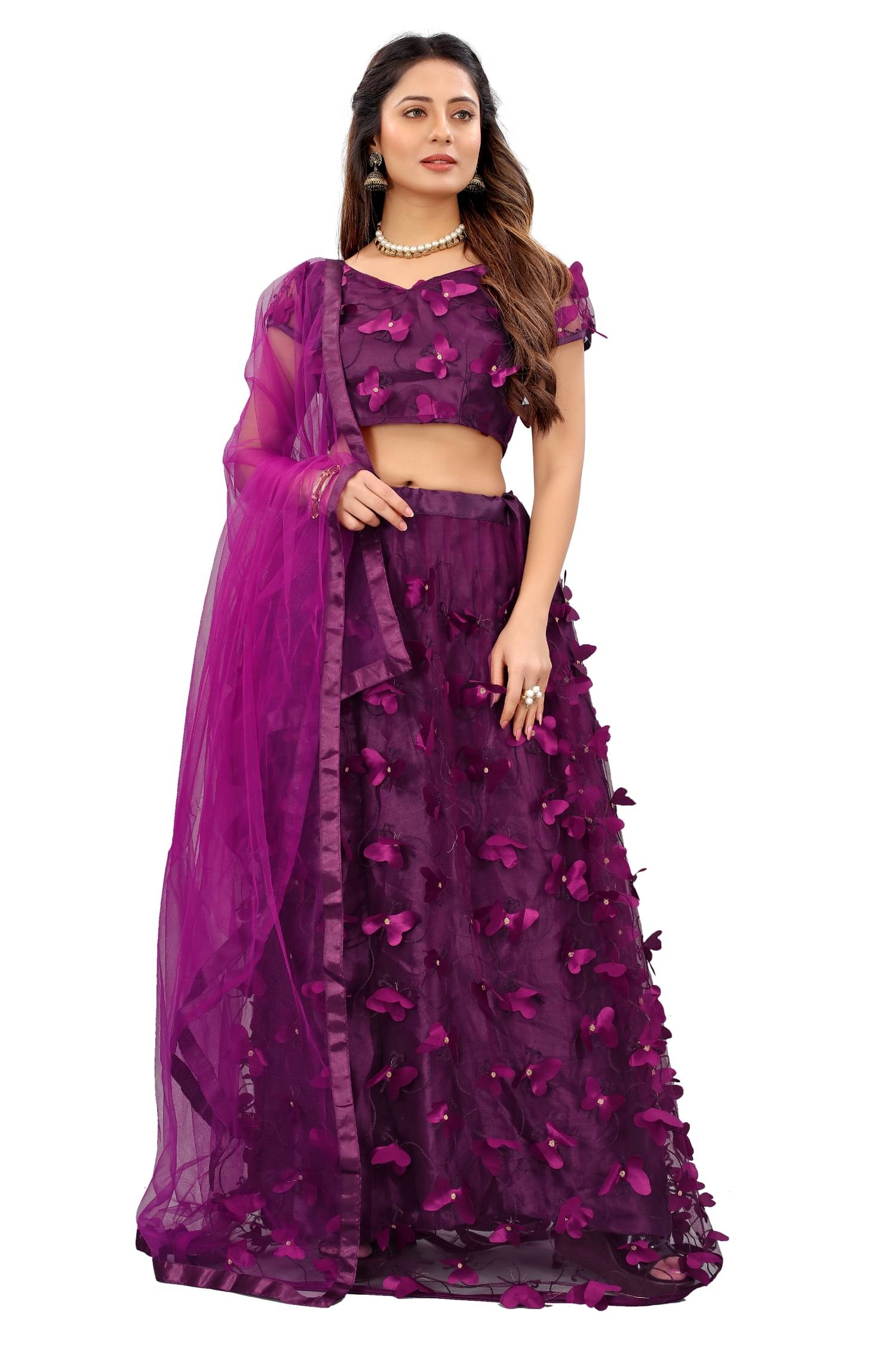 JULEE Purple Net Chaniya Choli Unstitched Lehenga Single JULEE Purple Net Chaniya Choli Unstitched Lehenga Single