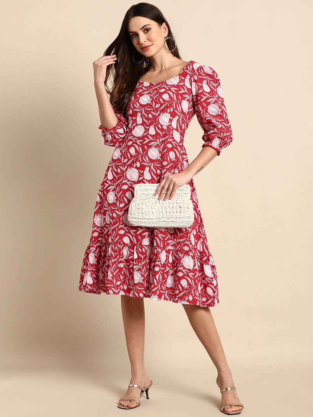 Janasya Women Cotton A-line Dress ( Red ) Janasya Women Cotton A-line Dress ( Red )