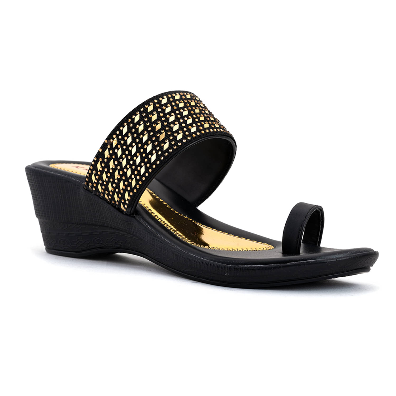     			KHADIM Black Wedges Heels