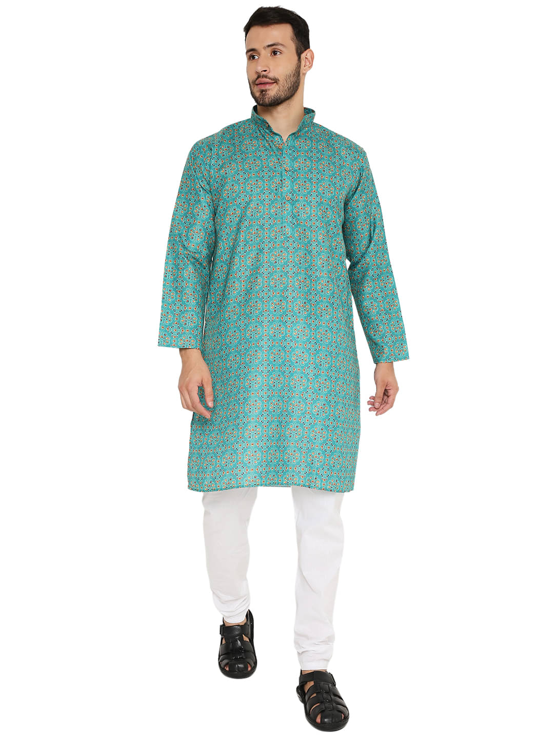 Maharaja Green Linen Kurta Pyjama Set     			Maharaja Green Linen Kurta Pyjama Set