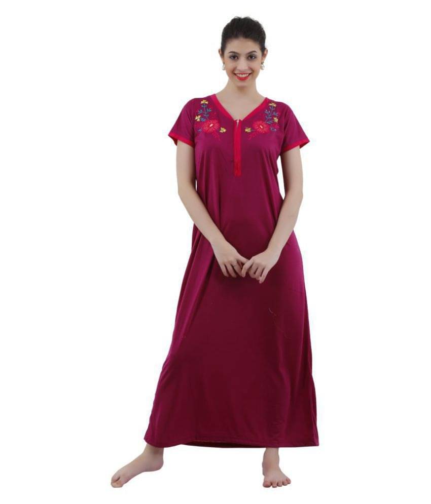     			Romaisa Viscose Night Dress - Maroon Single