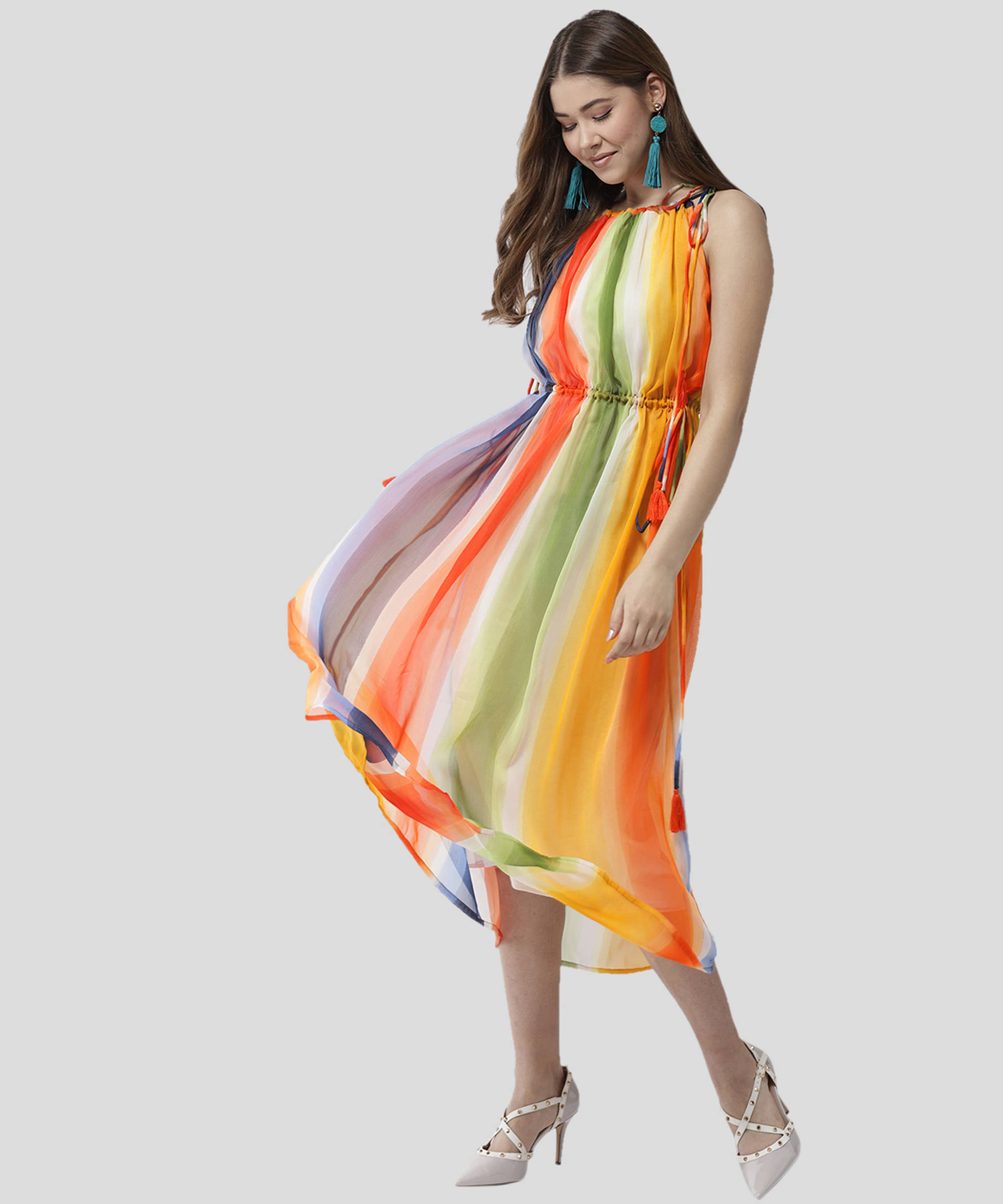     			StyleStone Polyester Multi Color Fit And Flare Dress - Single