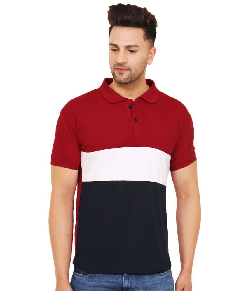 Leotude Pack of 1 Cotton Blend Regular Fit Colorblock Half Sleeves Men's Polo T Shirt ( Purple )