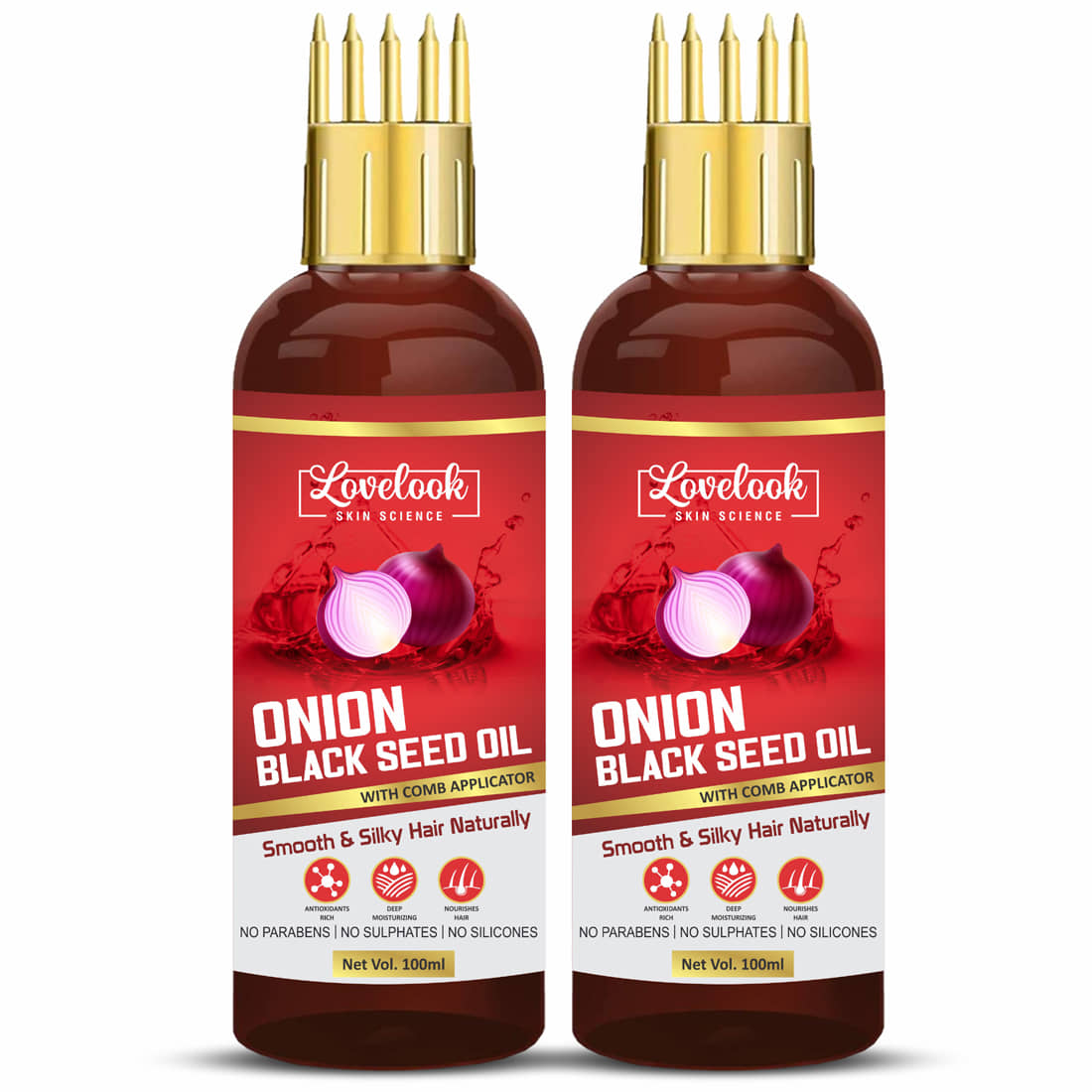 Lovelook Onion Black Seed Hair Oil - WITH COMB 200 mL Pack of 2