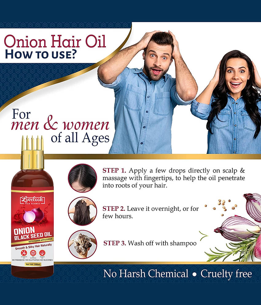 Lovelook Onion Black Seed Hair Oil - WITH COMB 200 mL Pack of 2