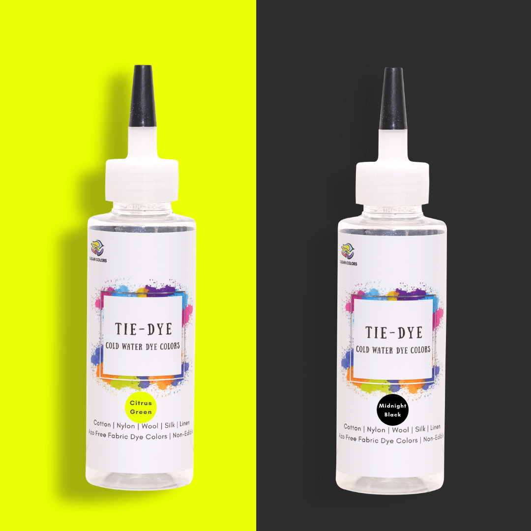     			Skin Friendly Tie Dye Bottle Combo 7 : Citrus Green - Midnight Black | Includes 100g Dye Activator and 2 Kadam DyFix Mini Bottles | Cold Water Fabric Dyes