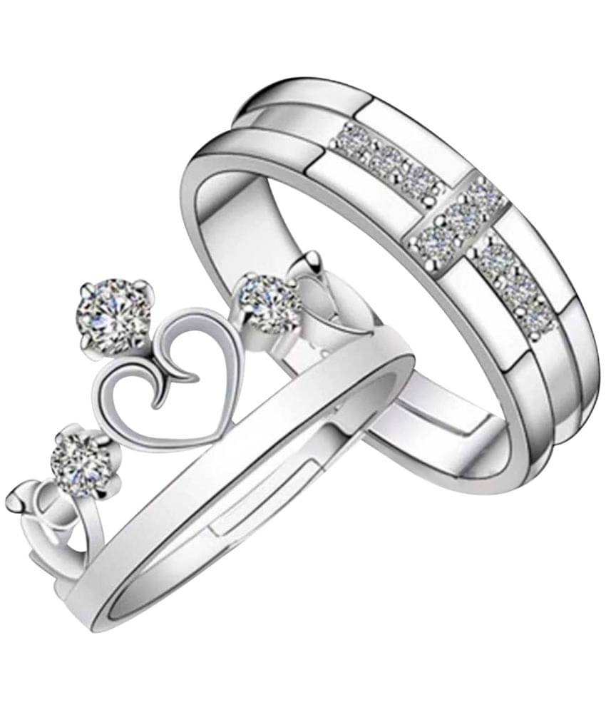 Special Couple Ring Set For Valentines Lovers Silver Plated Adjustable Ring Set Women And Men Special Couple Ring Set For Valentines Lovers Silver Plated Adjustable Ring Set Women And Men