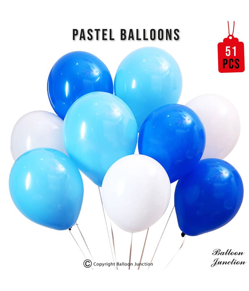     			Balloon Junction Themez Only Pastel Color Balloons for Decoration - Pack of 50 pcs (Std D Blue , Std L Blue & White - Pack of 51)