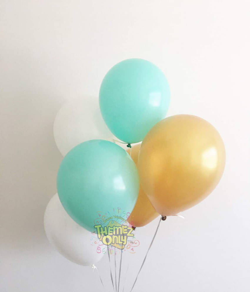     			Balloon Junction Themez Only Pastel Color Balloons for Decoration - Pack of 51 pcs (Aqua , Gold and White)