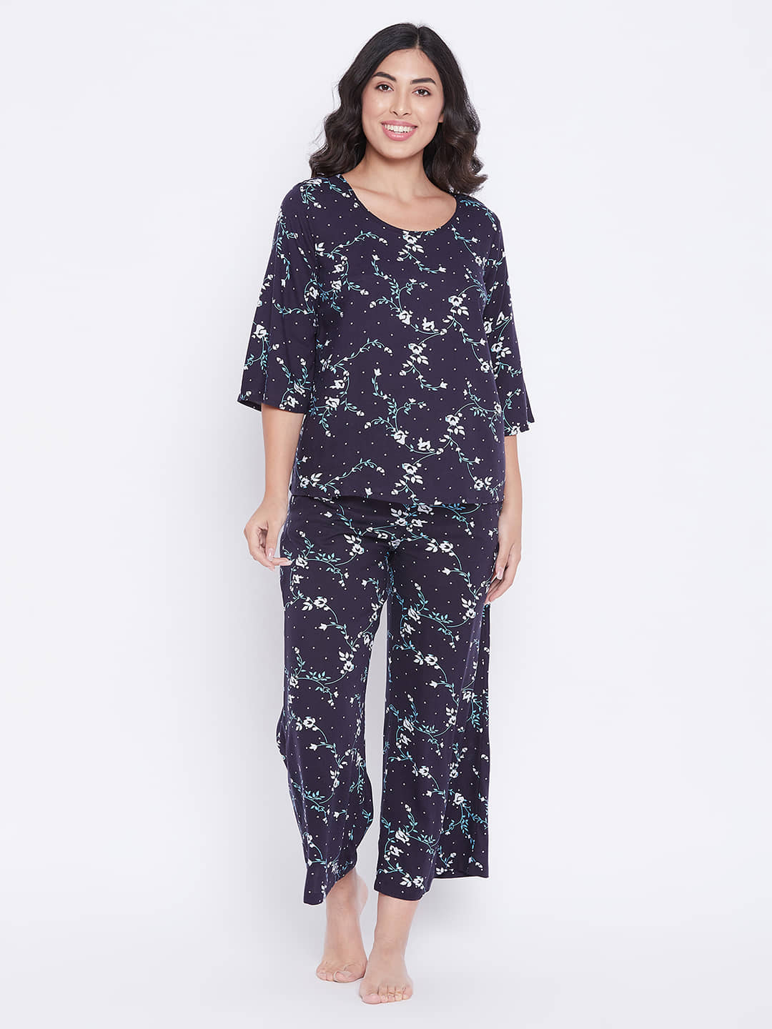 Clovia Rayon Nightsuit Sets - Navy - Nightwear & Loungewear | Buy online on ZillyBuy