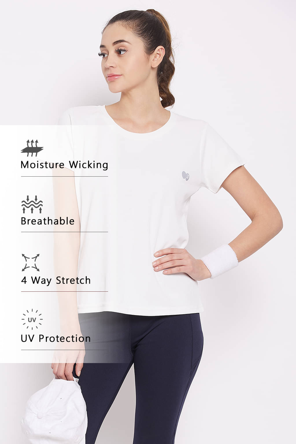     			Clovia White Polyester Tees - Single