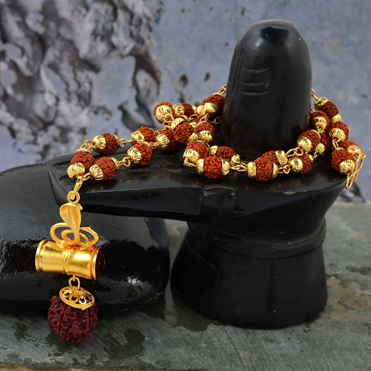     			PAYSTORE Gold Plated Bholenath Naag Devta With Panchmukhi Rudraksh Necklace, Openable Damru Shape design, Hindu God Pendant Jewellery for Men and Women