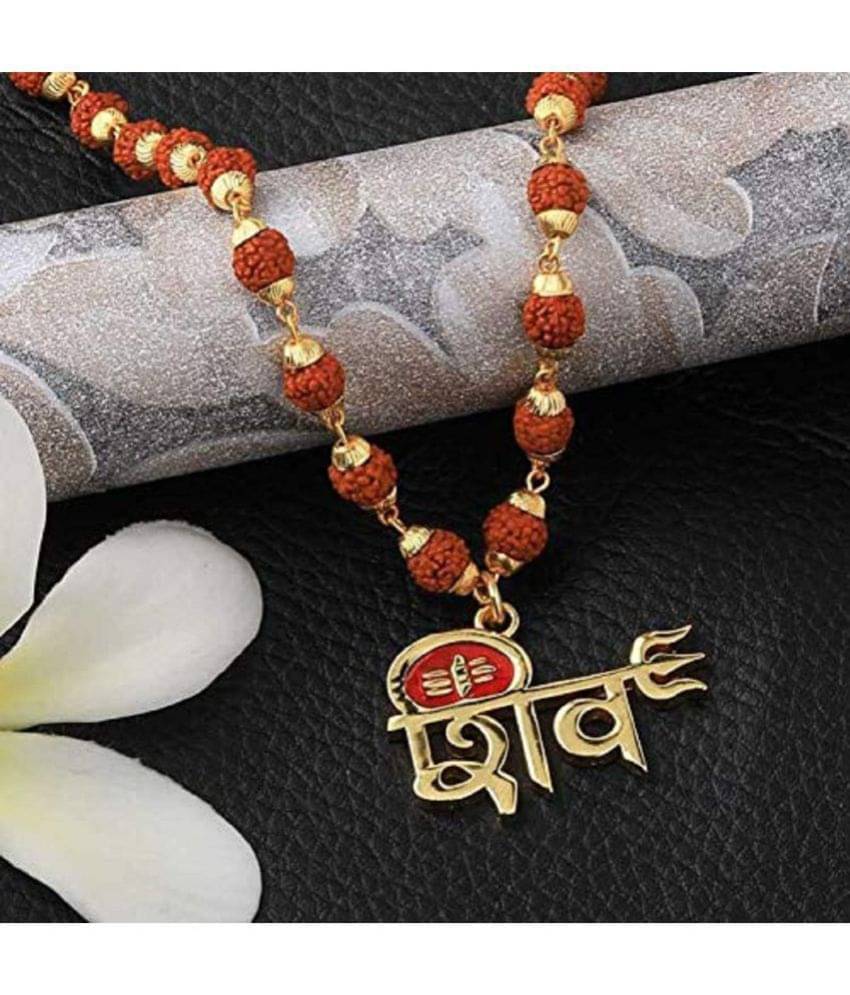     			PAYSTORE Mahadev Shiva Shiv Pendant With Rudraksha Mala Gold-plated Brass, Wood Pendant, Multi-Color