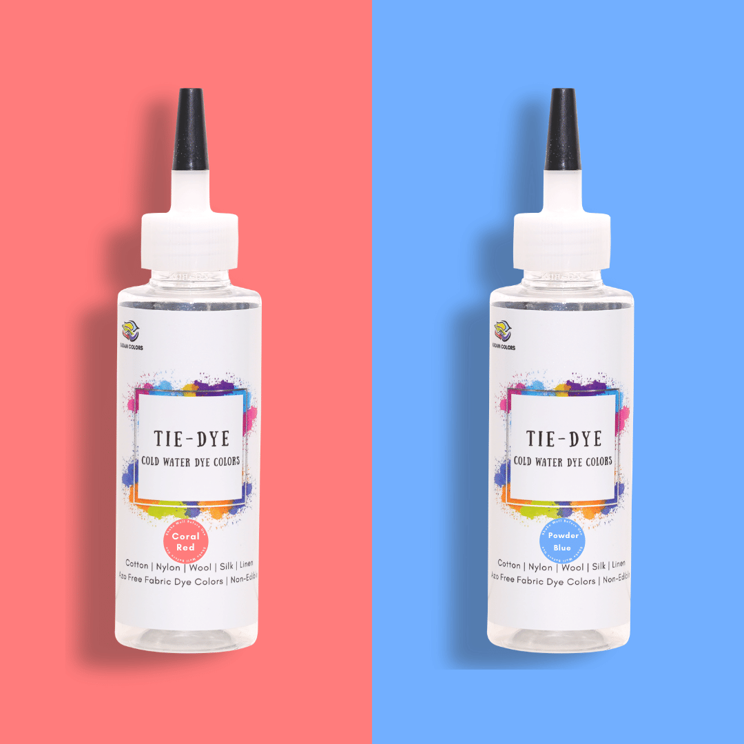 Skin Friendly Tie Dye Bottle Combo 5 : Coral Red - Powder Blue | Includes 100g Dye Activator and 2 Kadam DyFix Mini Bottles | Cold Water Fabric Dyes     			Skin Friendly Tie Dye Bottle Combo 5 : Coral Red - Powder Blue | Includes 100g Dye Activator and 2 Kadam DyFix Mini Bottles | Cold Water Fabric Dyes