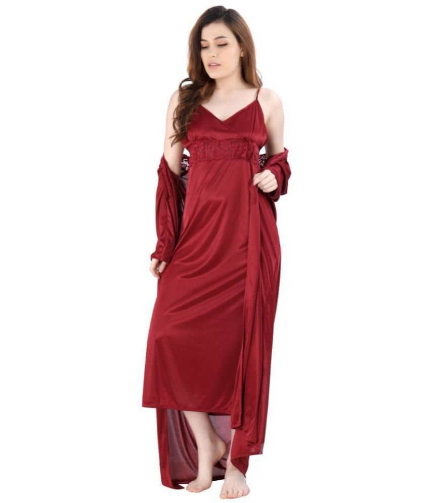 Romaisa Satin Nighty & Night Gowns - Maroon Pack of 2 - Nightwear & Loungewear | Buy online on ZillyBuy