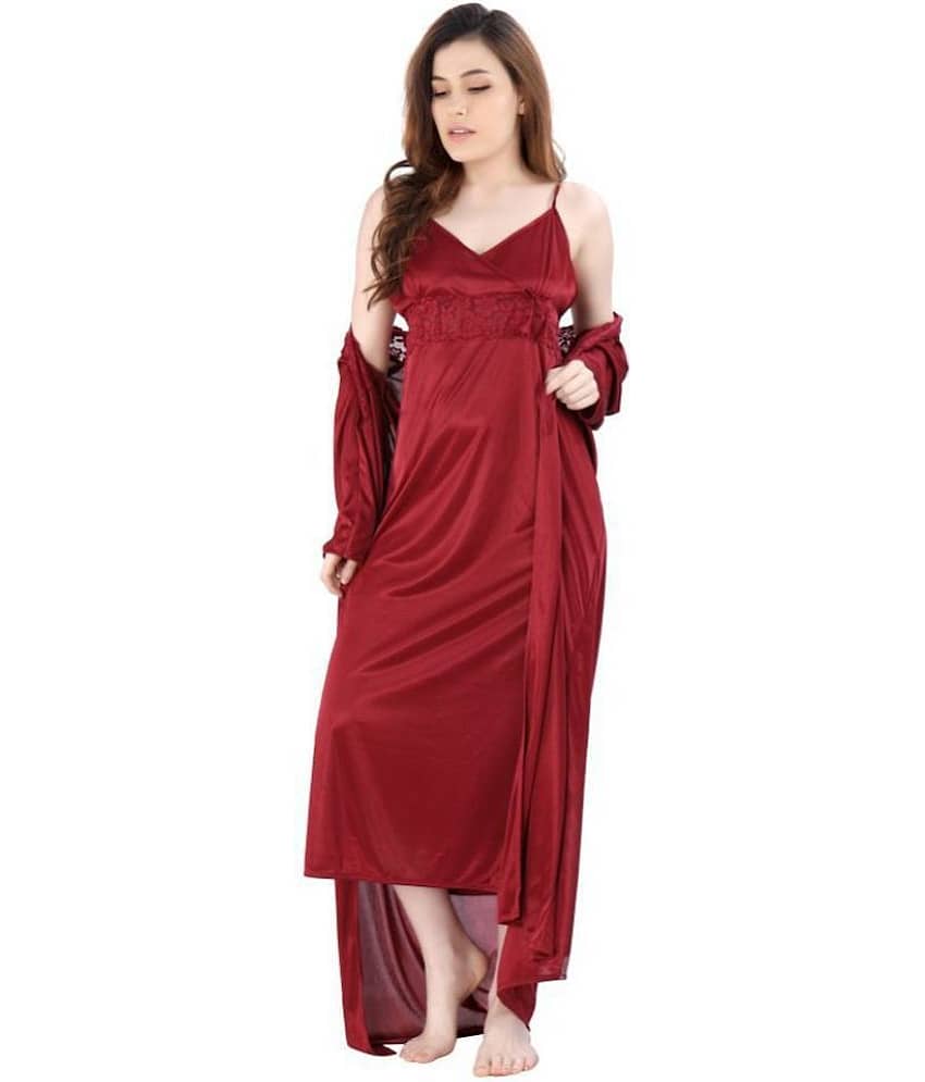 Romaisa Satin Nighty & Night Gowns - Maroon Pack of 2 - Nightwear & Loungewear | Buy online on ZillyBuy