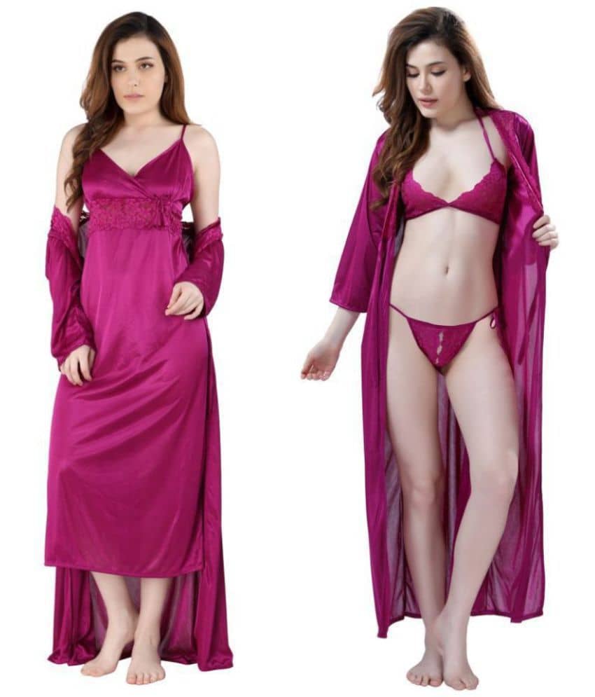 Romaisa Satin Nighty & Night Gowns - Purple Pack of 4 - Nightwear & Loungewear | Buy online on ZillyBuy