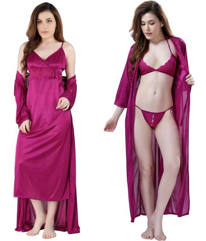 Romaisa Satin Nighty & Night Gowns - Purple Pack of 4 - Nightwear & Loungewear | Buy online on ZillyBuy