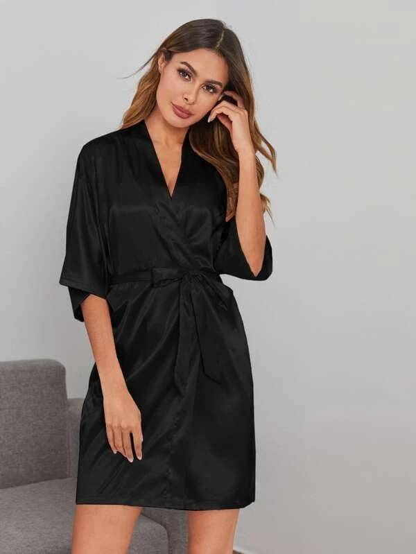     			Celosia Satin Robes - Black Single