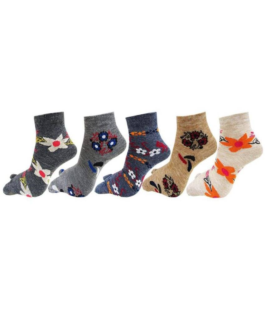     			RC. ROYAL CLASS Women's Multicolor Woolen Combo Ankle Length Socks ( Pack of 5 )
