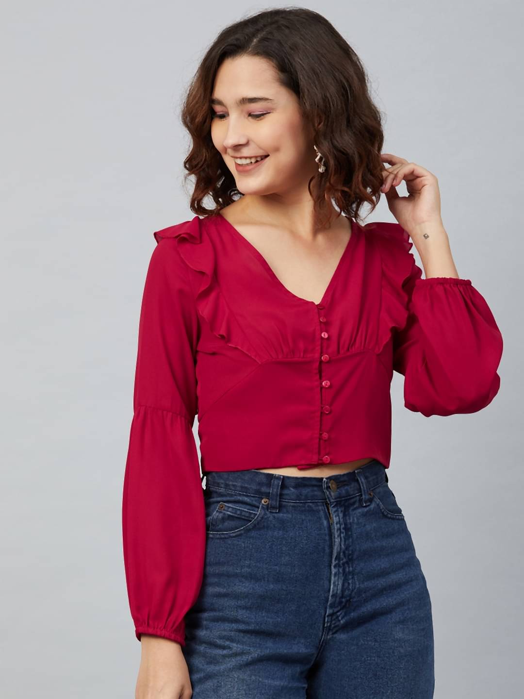 Rare Women's Crepe Crop Top ( Red )     			Rare Women's Crepe Crop Top ( Red )