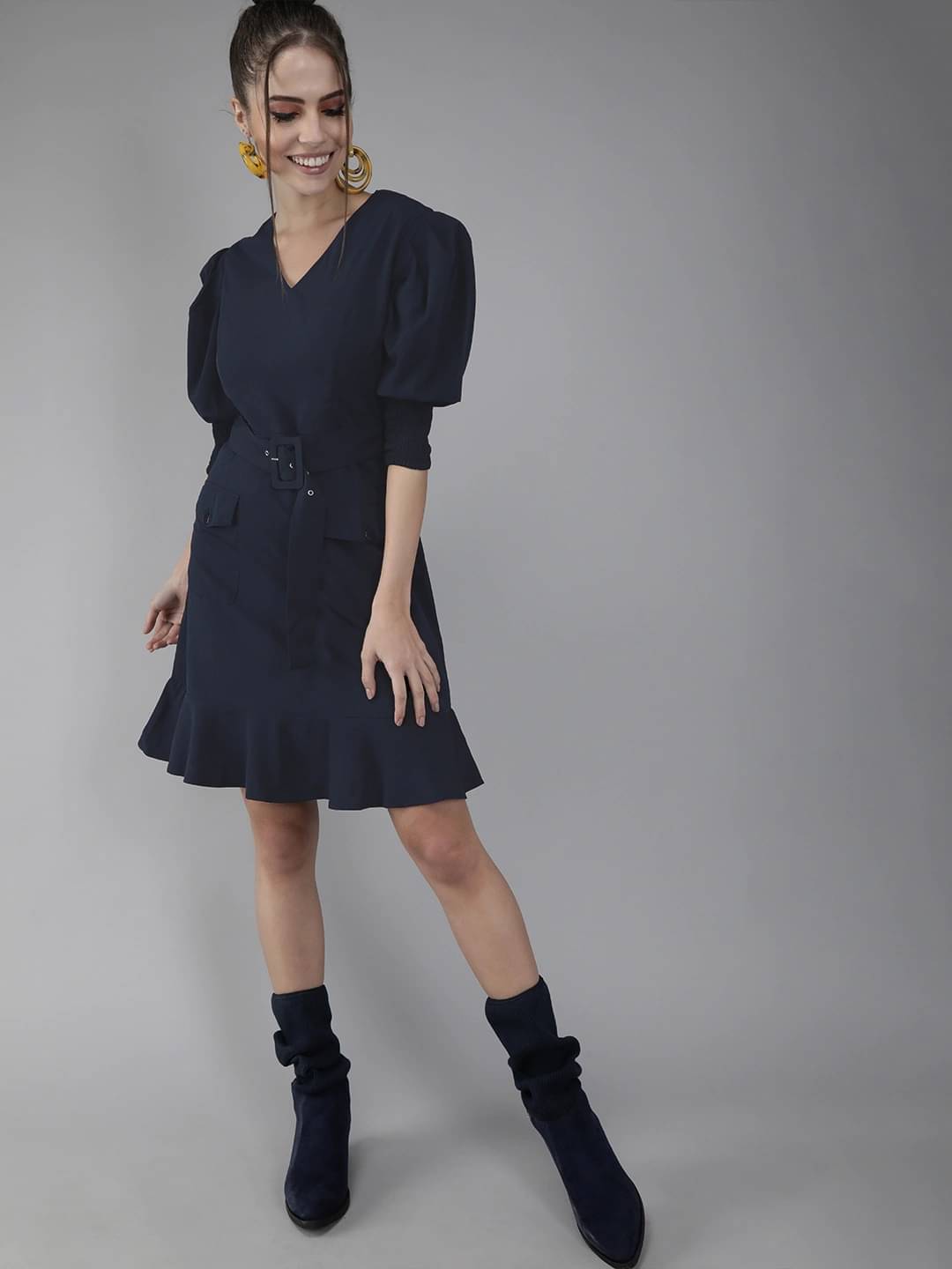 Rare Women Crepe A-line Dress ( Navy ) Rare Women Crepe A-line Dress ( Navy )