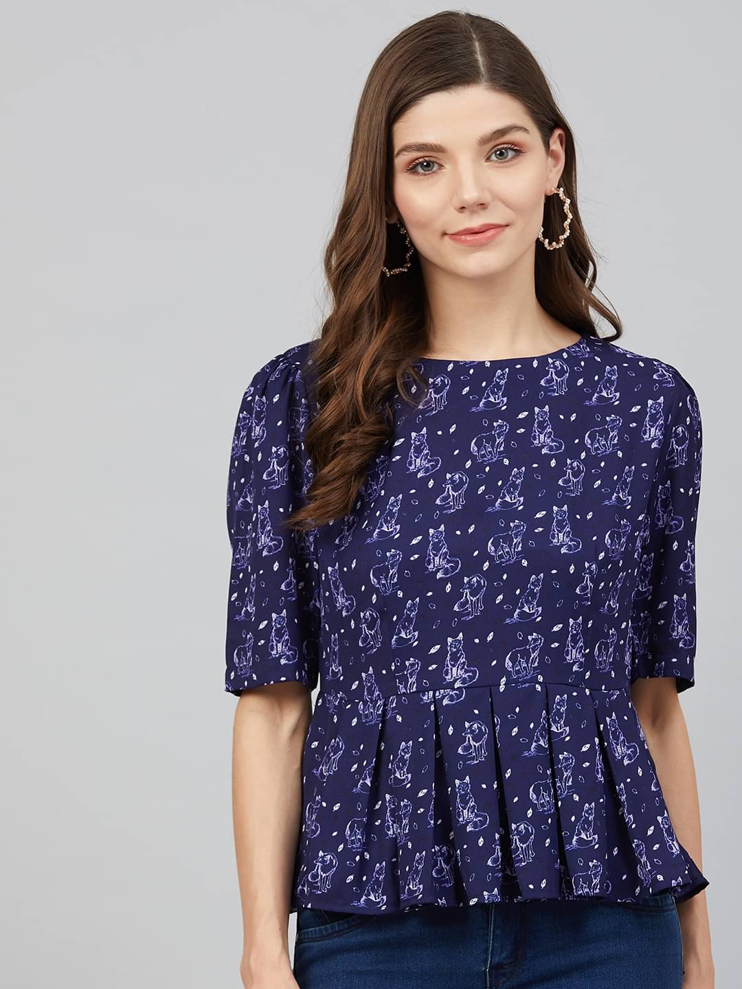 Rare Women's Georgette Peplum Top ( Navy ) Rare Women's Georgette Peplum Top ( Navy )